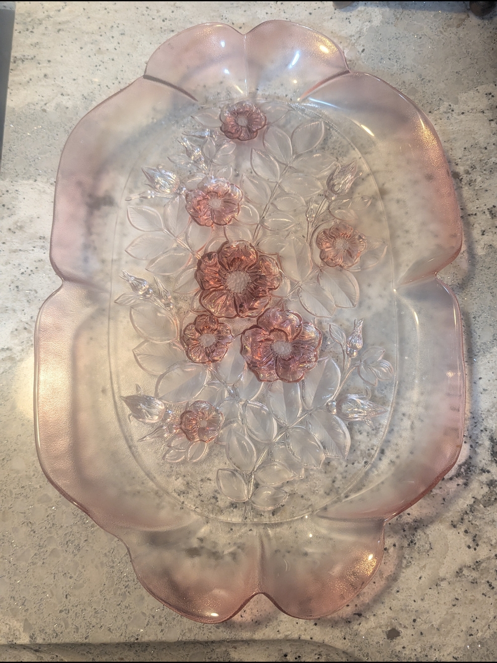 Vintage Mikasa Rosella Crystal Canape Platter 16" Pink Frosted Glass Roses